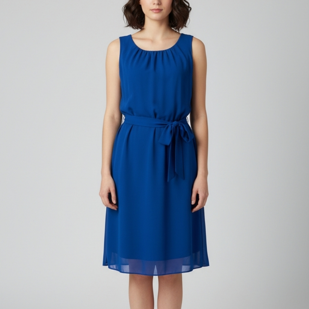 BR Factory Cobalt Blue Abby Tie Belt Chiffon Sleeveless Midi Dress Size 4